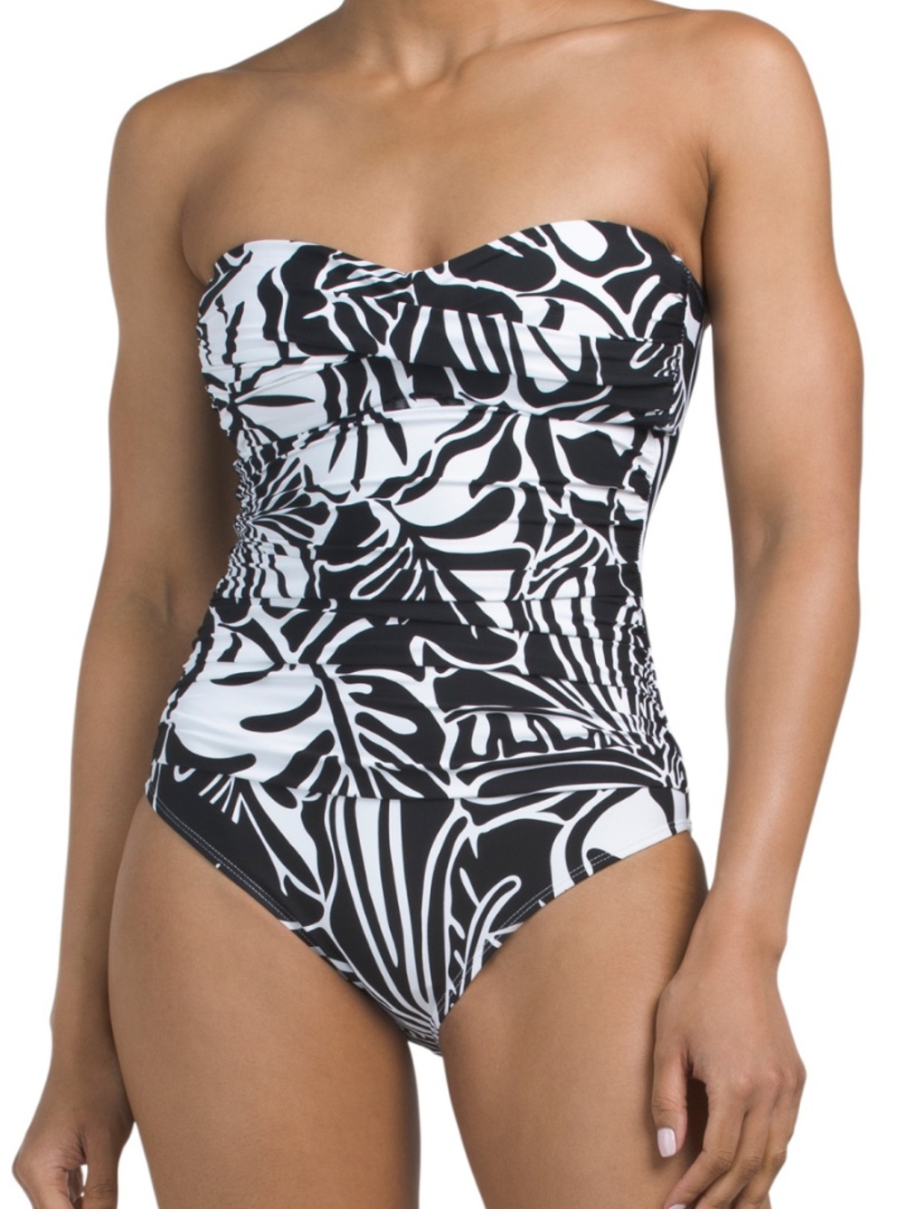 NEW Anne Cole One Piece Bandeau Swimsuit Tropical Black White Size 8